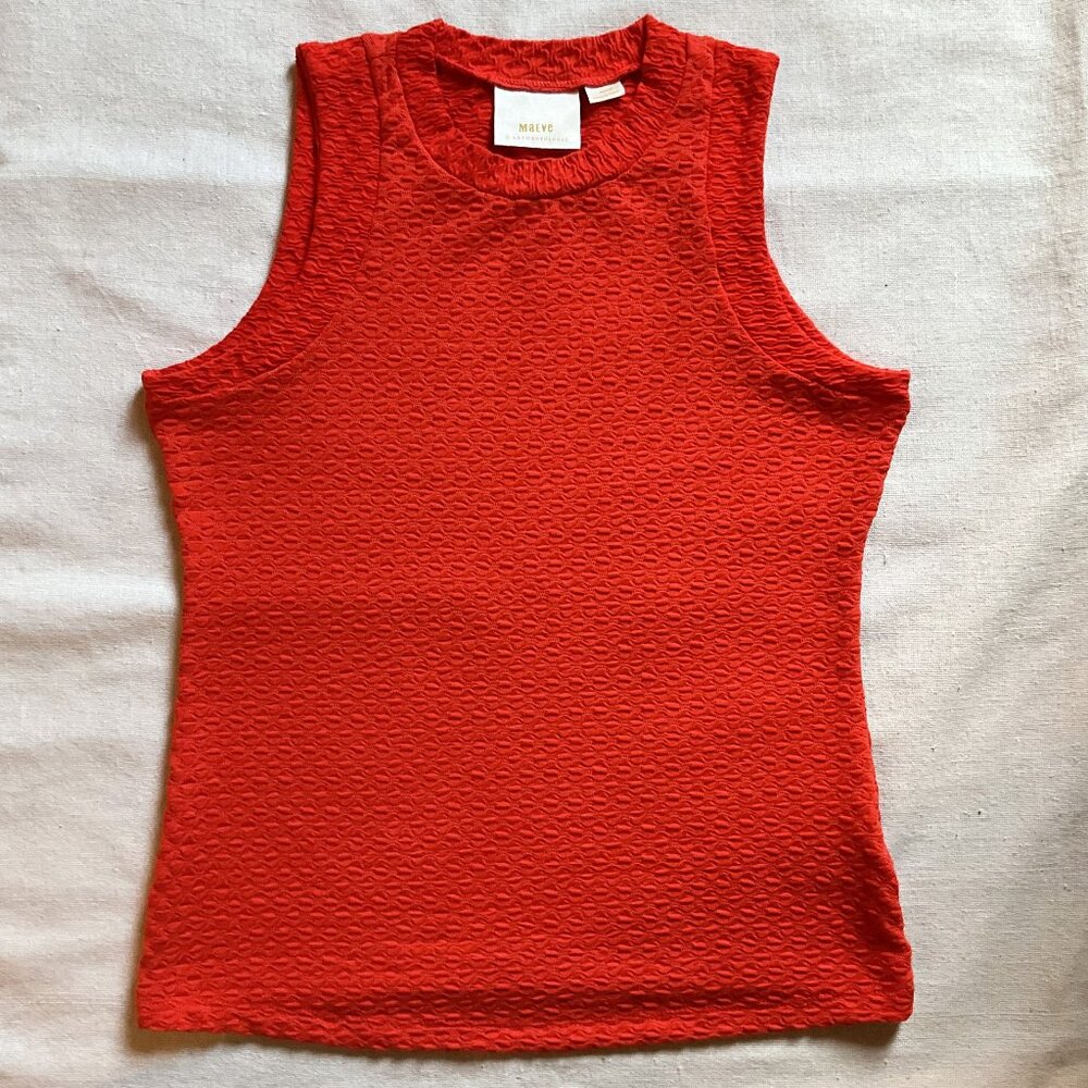 Maeve By Anthropologie Barbara Jacquard Knit Sleeveless Top, Red Orange, Sz M